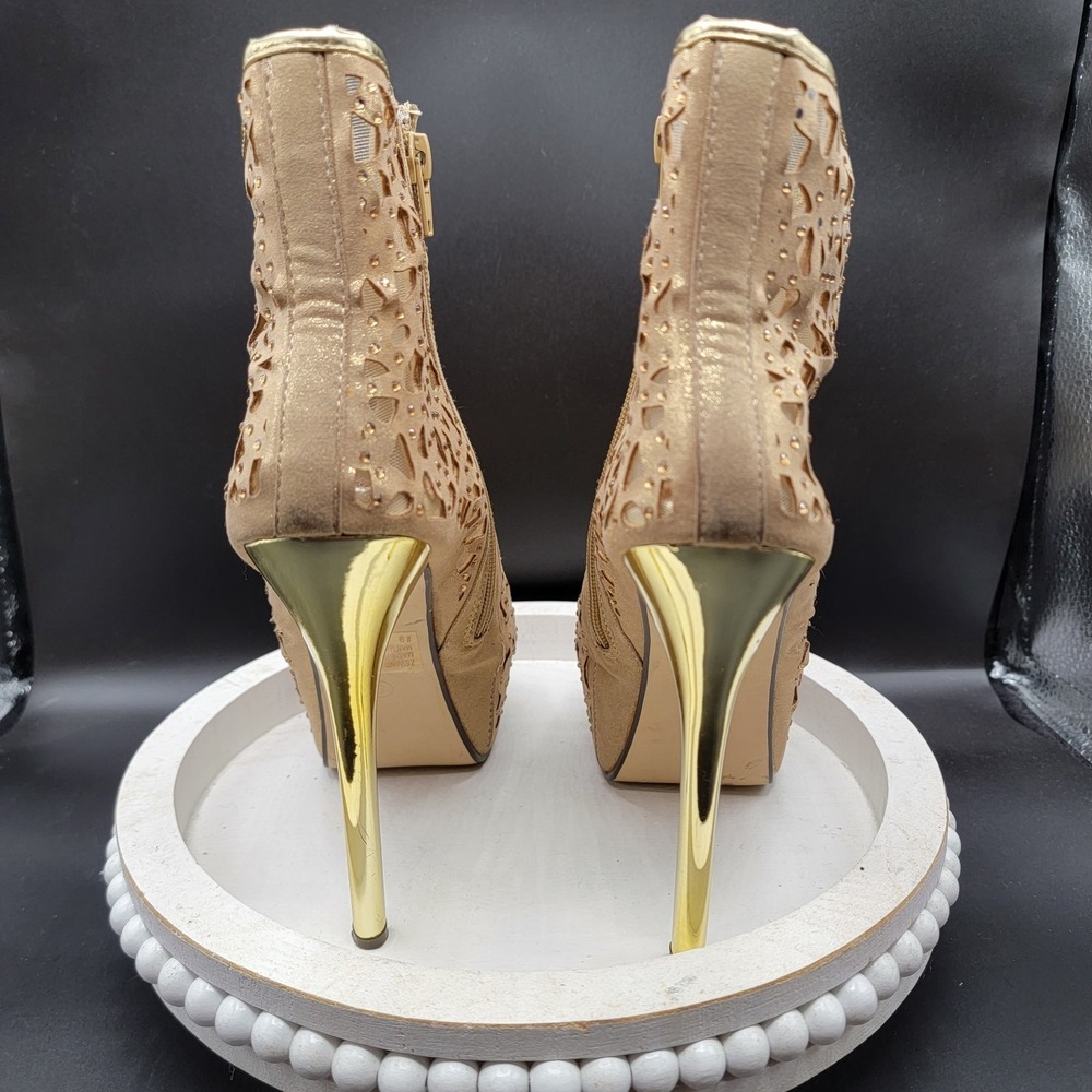 Two Lips Gold Metallic Laser Cut Stiletto Heels Size 9 Y2K Club Party Dancer - Picture 4 of 12
